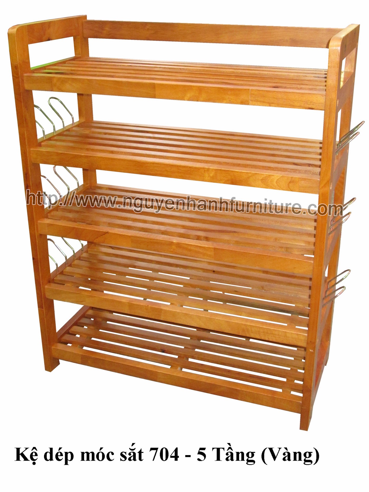 Name product: Shoeshelf with iron hooks 704 - (Yellow) - Dimensions: 63 x 30 x 79 (H) - Description: Wood natural rubber